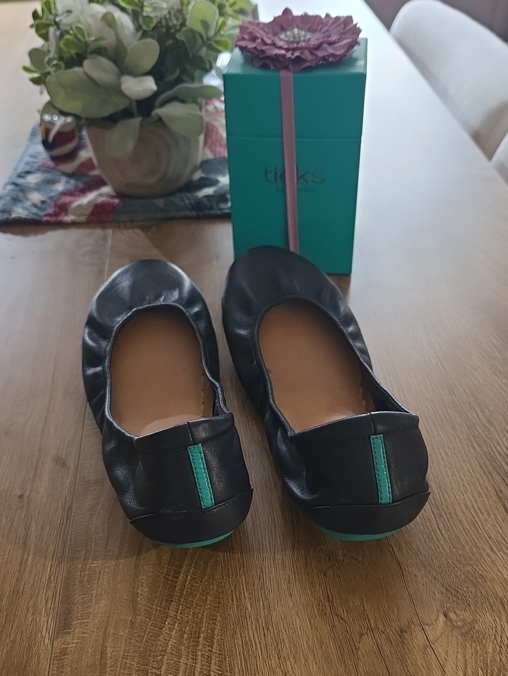TKEES Black Ballet Flats with Teal Accent